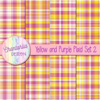 Free yellow and purple plaid digital papers set 2
