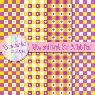 Free yellow and purple star buffalo plaid digital papers