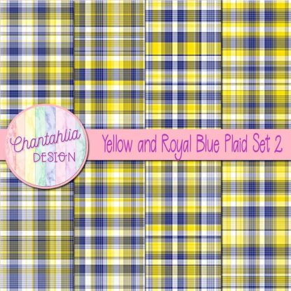 Free yellow and royal blue plaid digital papers set 2