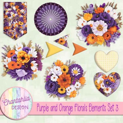 Free design elements in a Purple and Orange Florals theme