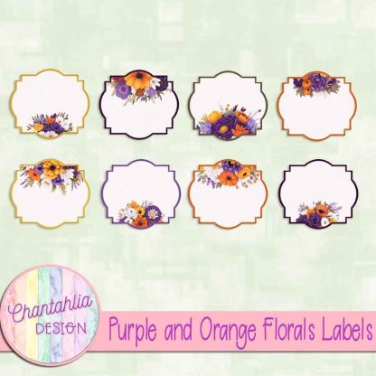 Free labels in a Purple and Orange Florals theme