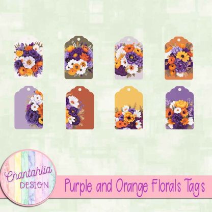 Free tags in a Purple and Orange Florals theme