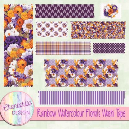 Free washi tape in a Purple and Orange Florals theme