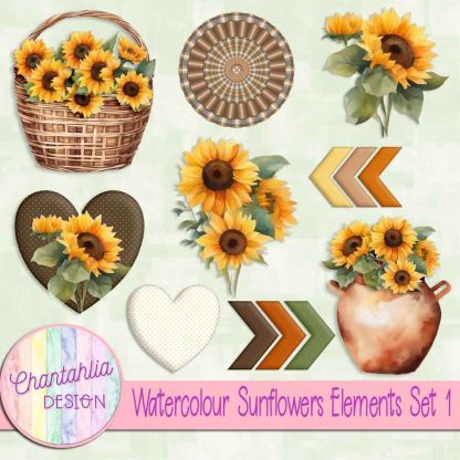 Free design elements in a Watercolour Sunflowers theme