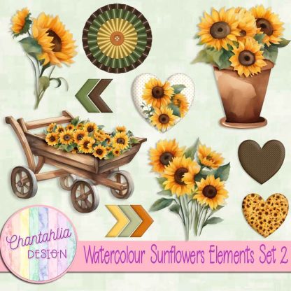 Free design elements in a Watercolour Sunflowers theme