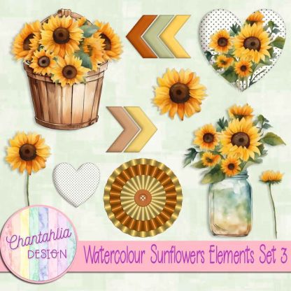 Free design elements in a Watercolour Sunflowers theme