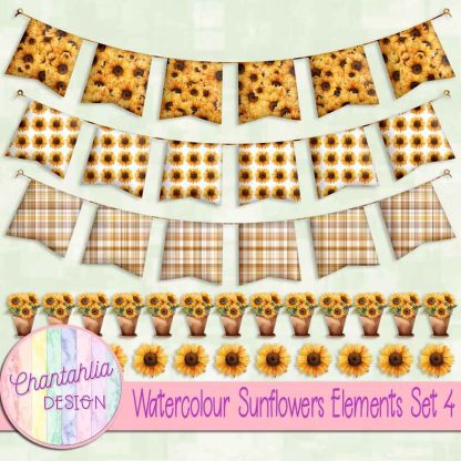 Free design elements in a Watercolour Sunflowers theme