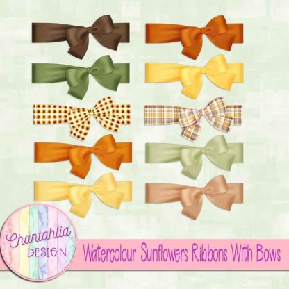 Free ribbons with bows in a Watercolour Sunflowers theme