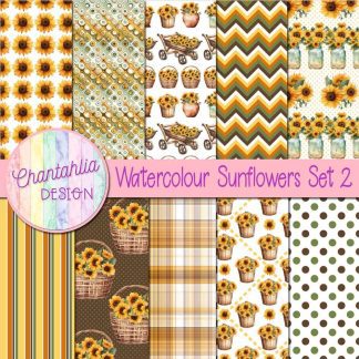 Free digital papers in a Watercolour Sunflowers theme