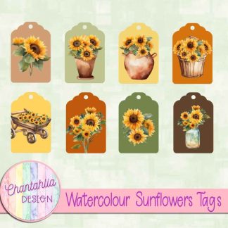 Free tags in a Watercolour Sunflowers theme
