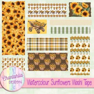 Free washi tape in a Watercolour Sunflowers theme