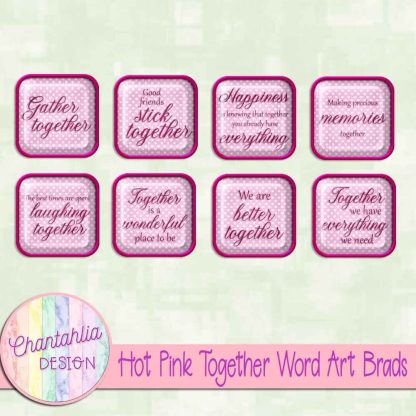Free hot pink together word art brads