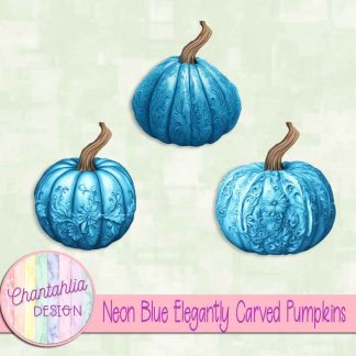 Free neon blue elegantly carved pumpkins