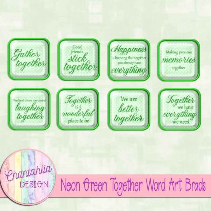 Free neon green together word art brads