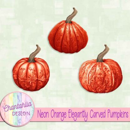 Free neon orange elegantly carved pumpkins