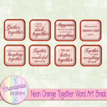 Free neon orange together word art brads