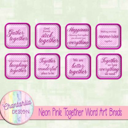 Free neon pink together word art brads