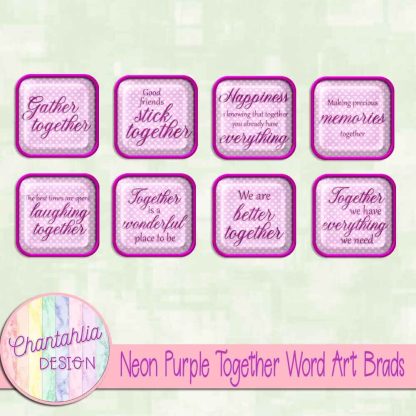 Free neon purple together word art brads