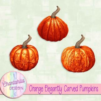 Free orange elegantly carved pumpkins