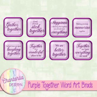 Free purple together word art brads