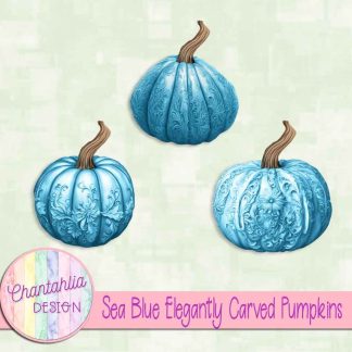 Free sea blue elegantly carved pumpkins