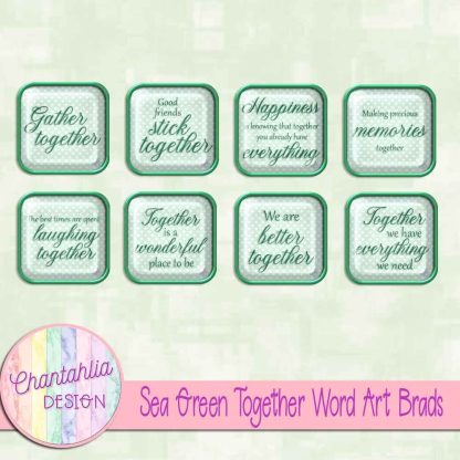 Free sea green together word art brads