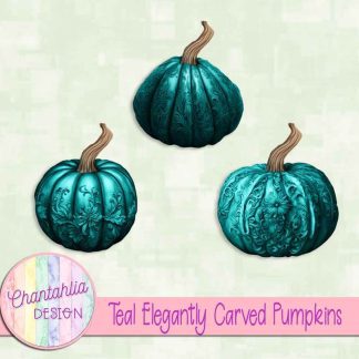 Free teal elegantly carved pumpkins