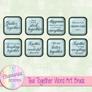 Free teal together word art brads