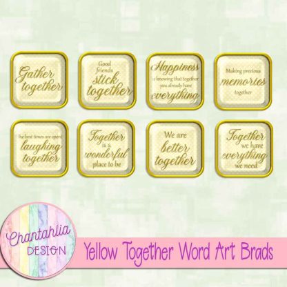 Free yellow together word art brads
