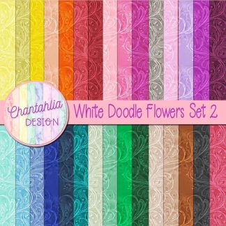 Free digital papers featuring a white doodle flowers design