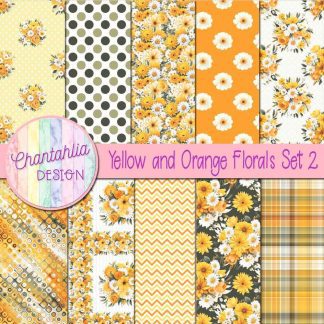 Free digital papers in a Yellow and Orange FLorals theme