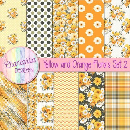 Free digital papers in a Yellow and Orange FLorals theme