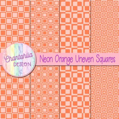 Free neon orange uneven squares digital papers