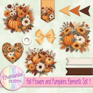 Free design elements in a Fall Flowers and Pumpkins theme