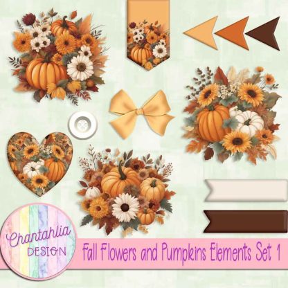 Free design elements in a Fall Flowers and Pumpkins theme