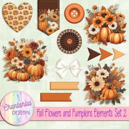 Free design elements in a Fall Flowers and Pumpkins theme