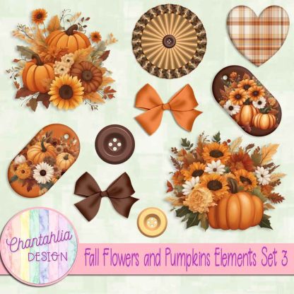 Free design elements in a Fall Flowers and Pumpkins theme