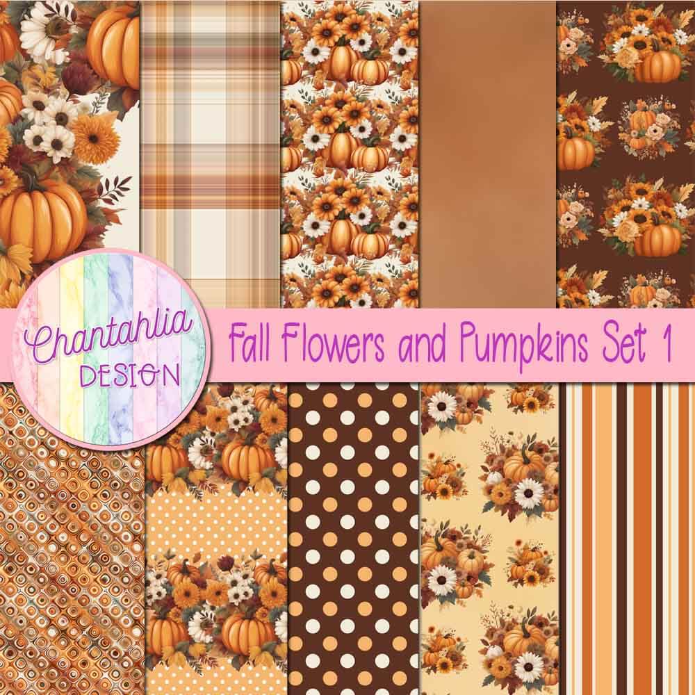 Free digital papers in a Fall Flowers and Pumpkins theme