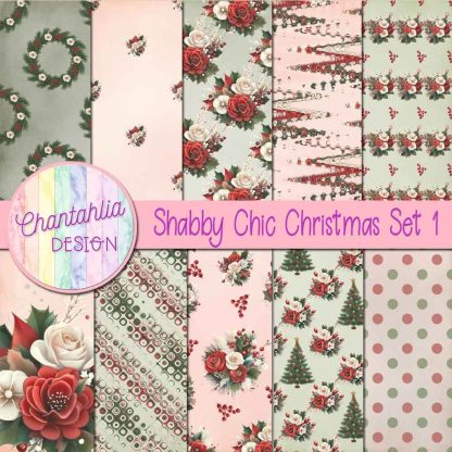 Free digital papers in a Shabby Chic Christmas theme