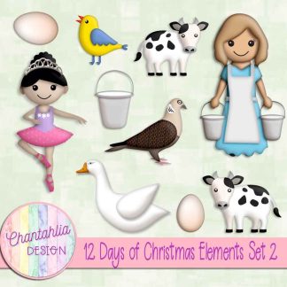 Free design elements in a 12 Days of Christmas theme
