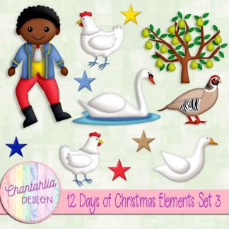 Free design elements in a 12 Days of Christmas theme