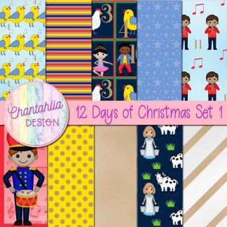 Free digital papers in a 12 Days of Christmas theme
