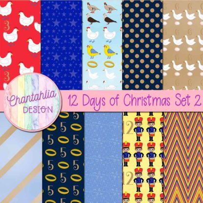 Free digital papers in a 12 Days of Christmas theme