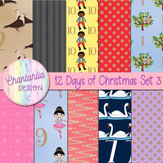 Free digital papers in a 12 Days of Christmas theme