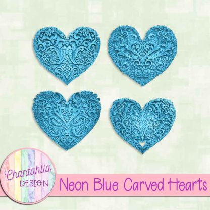 Free neon blue carved hearts