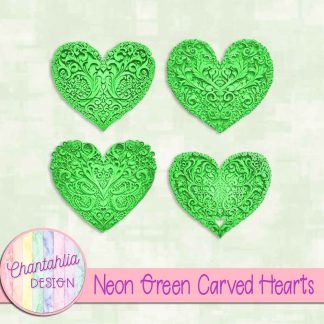 Free neon green carved hearts