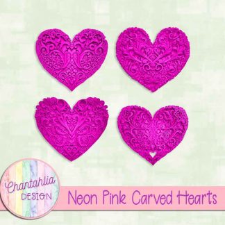 Free neon pink carved hearts
