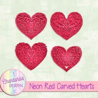 Free neon red carved hearts