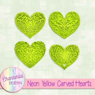 Free neon yellow carved hearts