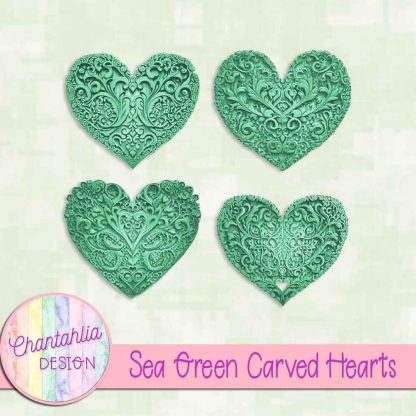 Free sea green carved hearts